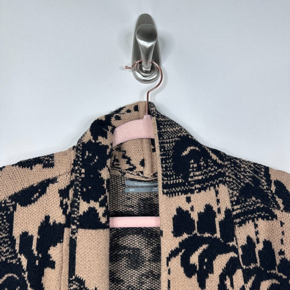 Anthropologie Lola Cocoon Cardigan Open Front Patchwork Tan Red XS/S #A1045 - Picture 4 of 16